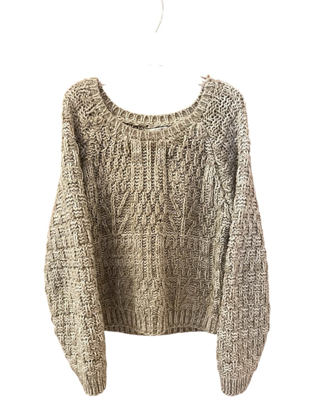 Vintage Collage by Hand Chunky Cable Knit Sweater Oatmeal Beige Scoop Neck